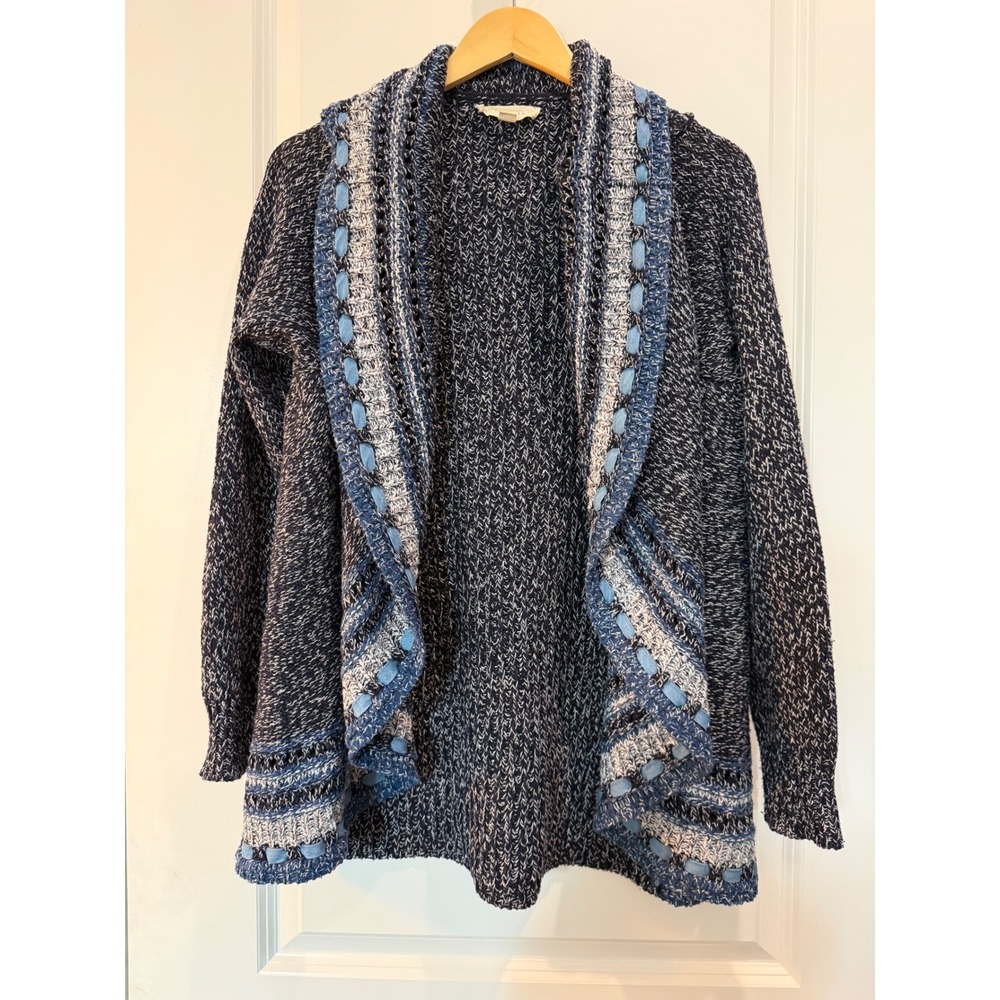 Lovestitch Womens Small Heavy Chunky Knit Cardigan Marled Navy Blue I-50845K-QSN